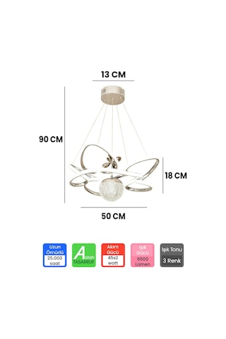 Modern 3 Renk Kumandalı Krom Büyük Boy Salon Avize Toplu Led Avize Çok Renkli