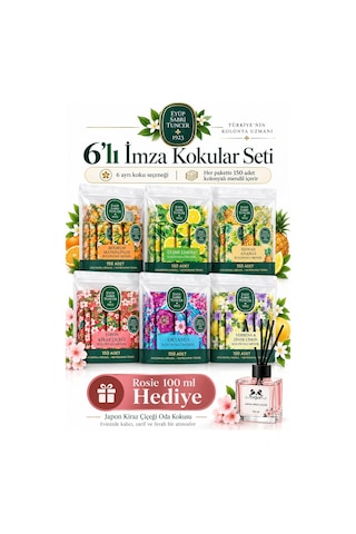 Eyüp Sabri Tuncer 150'li Kolonyalı Mendil 6'lı İmza Kokular Seti + Rosie 100 Ml Japon Kiraz Çiçeği Tekli