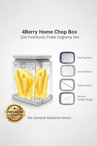 Chop Box Basmalı Sebze Doğrayıcı 3/8 İnç Paslanmaz Çelik Bıçaklı Küp Kesim Aparatı Beyaz