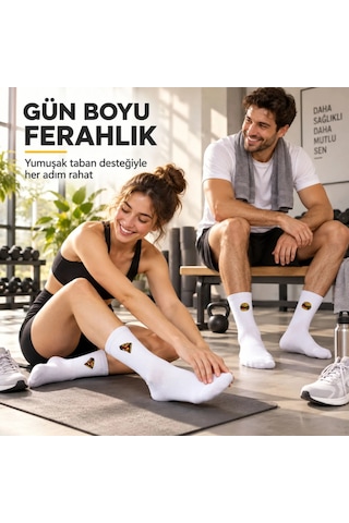 S'82 Unisex Çorap Beyaz Nakışlı 3'lü Set Pizza Hotdog Hamburger Desenli Uzun Soket Günlük Spor Çorap Seti
