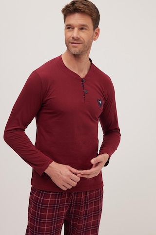 Tudors Erkek Regular Fit Pamuklu Düğmeli Yaka Beli Lastikli Desenli Bordo Pijama Takımı-39790 Bordo