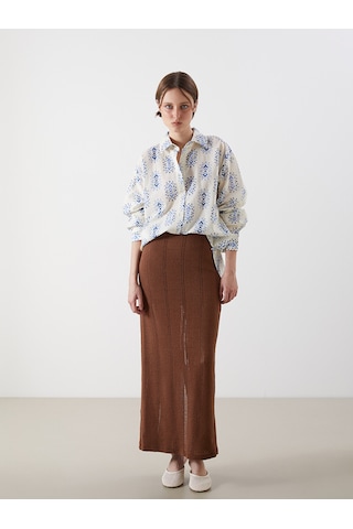 Lcw Vision Mavi Desenli Oversize Kadın Gömlek