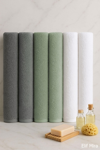 6 Lı Softtouch El Yüz Banyo Havlusu Seti %100 Pamuklu 50x90 Cm Gri