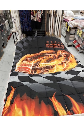 Merinos Race Pamuklu Tek Kişilik Çocuk Genç Yorgan-siyah Kırmızı Siyah