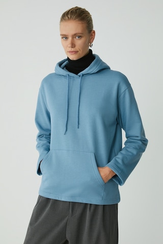 Ethıquet Pıper Kadın Içi Polarlı Yumuşacık Comfort Fit Kapüşonlu Kanguru Cepli Mavi Sweatshirt