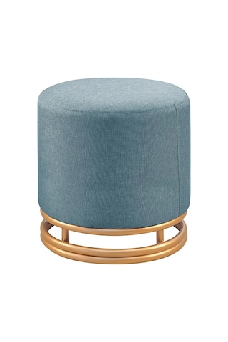Nuvi Puf Gold Metal Çerçeveli Keten Çok Amaçlı Dekoratif Oturak, Makyaj Oturağı,montajsız Puf Bench Füme