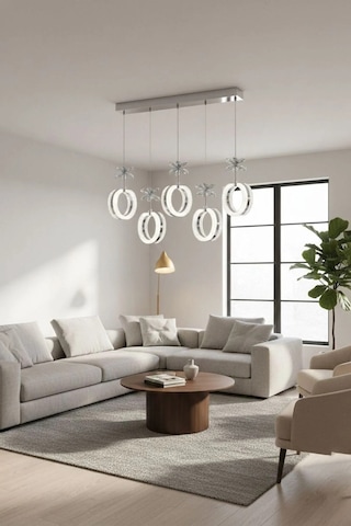 LumiaLighting Aurea Model 5"li Gümüş 3 Renk Modu Yemek Masası Oturma Çocuk Yatak Odası Modern Ledli Avize
