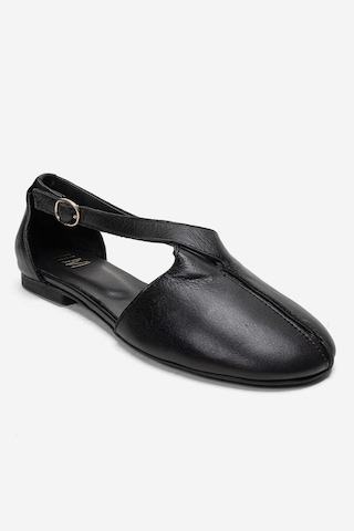 Luvishoes Fable Siyah Cilt Hakiki Deri Yanları Açık Kadın Babet Ayakkabı