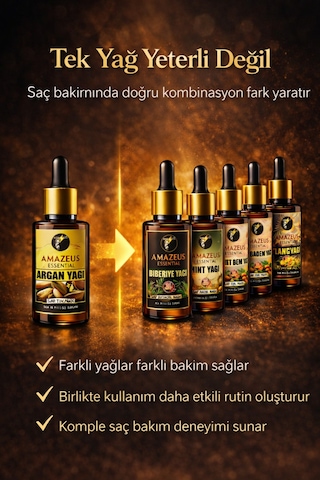 Amazeus Hızlı Uzama & Dökülme Karşıtı 7'li Bitkisel Yağ Seti Argan, Biberiye, Tatlı Badem,hint,ylang Ylang