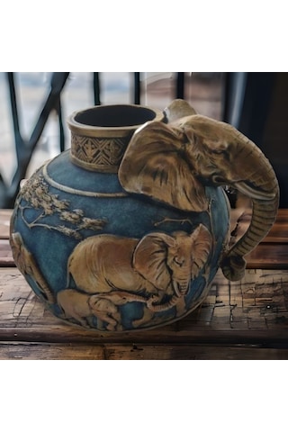 Fil Figürlü Vazo Mavı Eskıtme 32 X 27