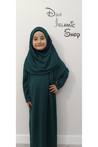 Kız Çocuk Tek Parça Namaz Elbisesi Zümrüt Yeşili