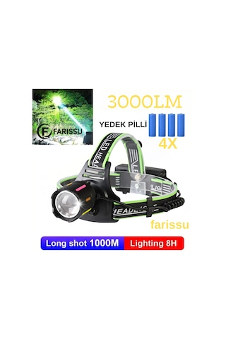 30w Ultra Güçlü Led Kafa Lambası 4 Adet Pilli - Yedek Bataryalı Set - 3000 Lümen 1000m Menzil Siyah