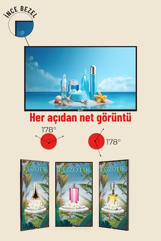 Digital Menü Board Ekran Duvara Monte Yüksek Parlaklık Full HD 7/24 Reklam & Vitrin Ekranı 55 inç