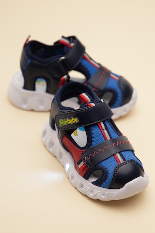 Şirin Bebe Şirinbebe Ortopedik Erkek Bebek Sandalet Lacivert Işıklı Taban Cırtlı Önü Kapalı-4757