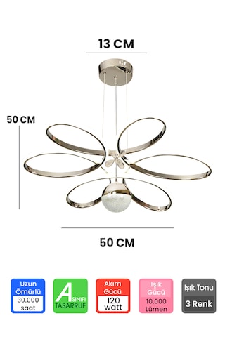 Ransom 3 Renk Toplu Kelebekli Kumandalı Papatya Led Avize Krom Ledli Krom - Gümüş