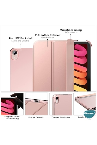 Microsonic Apple Uyumlu iPad Mini 7 Kılıf A2993-a2995 Slim Translucent Back Smart Cover Tablet Kılıfı