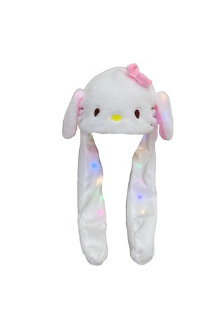 Mj Toys Sanrio Kuromi Hello Kitty Şapka Kulakları Hareket Eden Şapka Işıklı Modlu Peluş Bere Şapka Beyaz