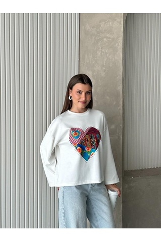Trend Paris Kadın Bisiklet Yaka Geniş Kol Desenli Dökümlü Bluz Kırmızı