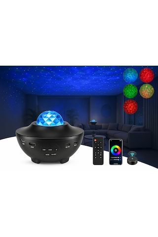 Bluetooth Hoparlör Gece Lambası Lazer Işık Ve Part Led Disko Topu Siyah