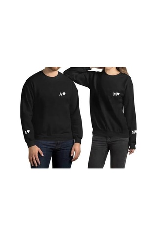 Sevlove Sevgili Çift Kombini Kişiye Özel Harf Baskılı 2'li Sweatshirt SIYAH