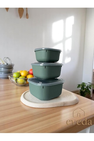 Eveda Snaplid Line Kare Üçlü Set Yeşil