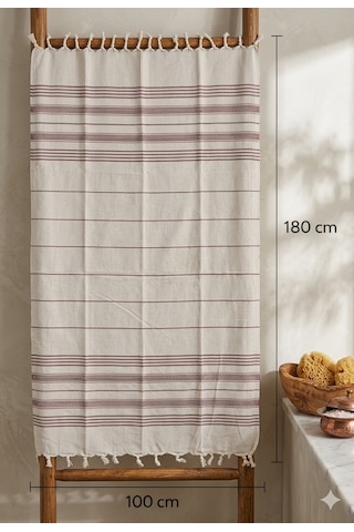 Pamuk Peştemal 100x180 Cm Çizgili Plaj Havlusu, Hamam Havlusu, Sauna Havlusu, Çok Amaçlı Kullanım Kahverengi