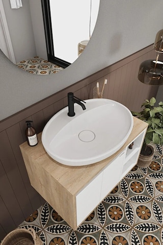 Gül Beyaz 70 Cm %100 Mdf Lavabolu Banyo Dolabı Ayna Lavabo Beyaz