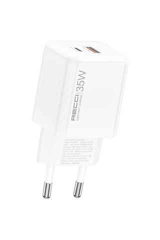 Recci Rc83e Type-c Pd & Usb-a Gan Teknolojili Qc3.0 Hızlı Şarj Başlığı 35w Beyaz
