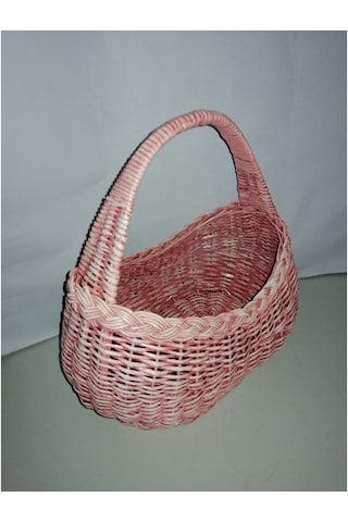 Hasır Eskitme Pembe Masa Üstü Meyvelik Mini Piknik Sepeti