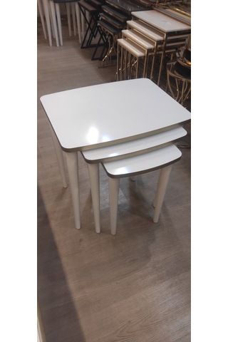 3 Lü Mdf Lam Zigon Sehpa Takımı , Ahşap Zigon Sehpa Beyaz - Altın