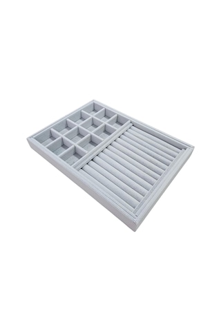 12 Bölmeli Ve Rulo Kolye Ucu Küpe Yüzük Servis Tablası Süet Gri Çok Renkli