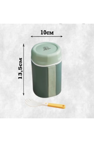 Kangvka Yeşil Isı Saklama Pp Çorba Kasesi, Taşınabilir Kapaklı Kahvaltı Kupa, Çatal Bıçaklı 220g 13.5x10x10cm