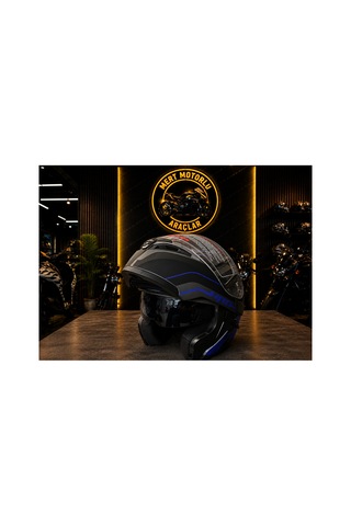 Jk 902 Az Blue Çene Açılır Motosiklet Kaskı Siyah