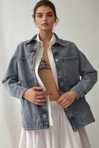 Hiccup Bdart Oversize Denim Ceket, Gömlek Yaka Ve Cep Detaylı Buz Mavisi
