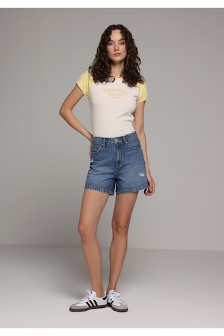 Colin's Colins Slim Fit Yuvarlak Yaka Baskılı Kadın Ekru Kısa Kol Tişört Cl1077787 Q1.v2 Ecr