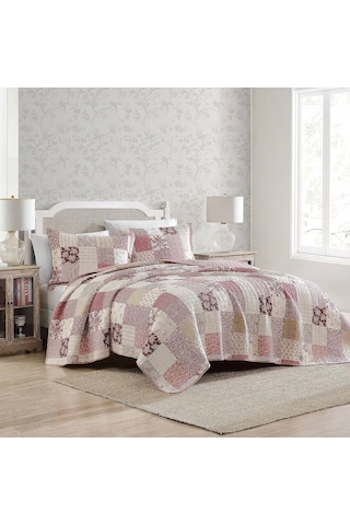 Laura Ashley Queen Çift Taraflı Pamuklu Yorgan Seti Celina Patchwork Kırmızı, Tüm Mevsimlik Nevresim Takımı Renkli 200 X 228 Cm