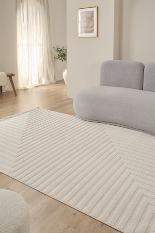 Kaşmir Halı İskandinav Rune White Salon Mutfak Halısı Yolluk Krem
