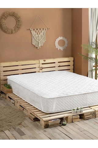 Sıvı Geçirmez Kapitone Alez 4-köşe Lastikli 180x200 Beyaz
