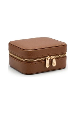 Takı Kutusu Düzenleyici Seyahat Çantası Kolye Yüzük Küpe Organizer Deri Kahverengi 10cmx10cm
