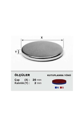 5 Adet 20Mm X 2Mm Yuvarlak Güçlü Neodyum Mıknatıs