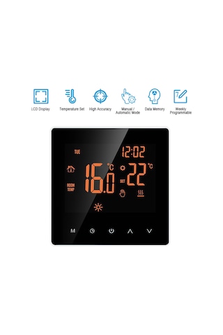 Springsun Ev Okul Ofis Otel 16a Sıcaklık Kontrol Cihazı - Zaman Programlı Dokunmatik Ekran Turuncu Işık Beyaz Tuş