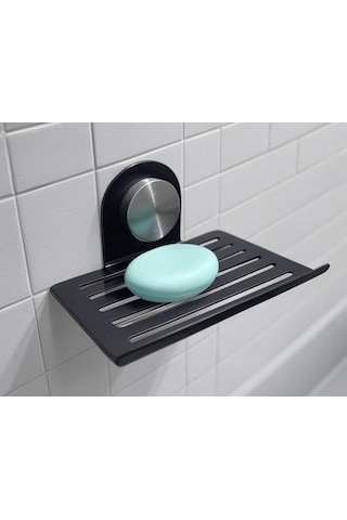 Kitaro Kendinden Yapışkanlı Ve Vidalı Sabunluk Silindirli Mat Siyah Siyah