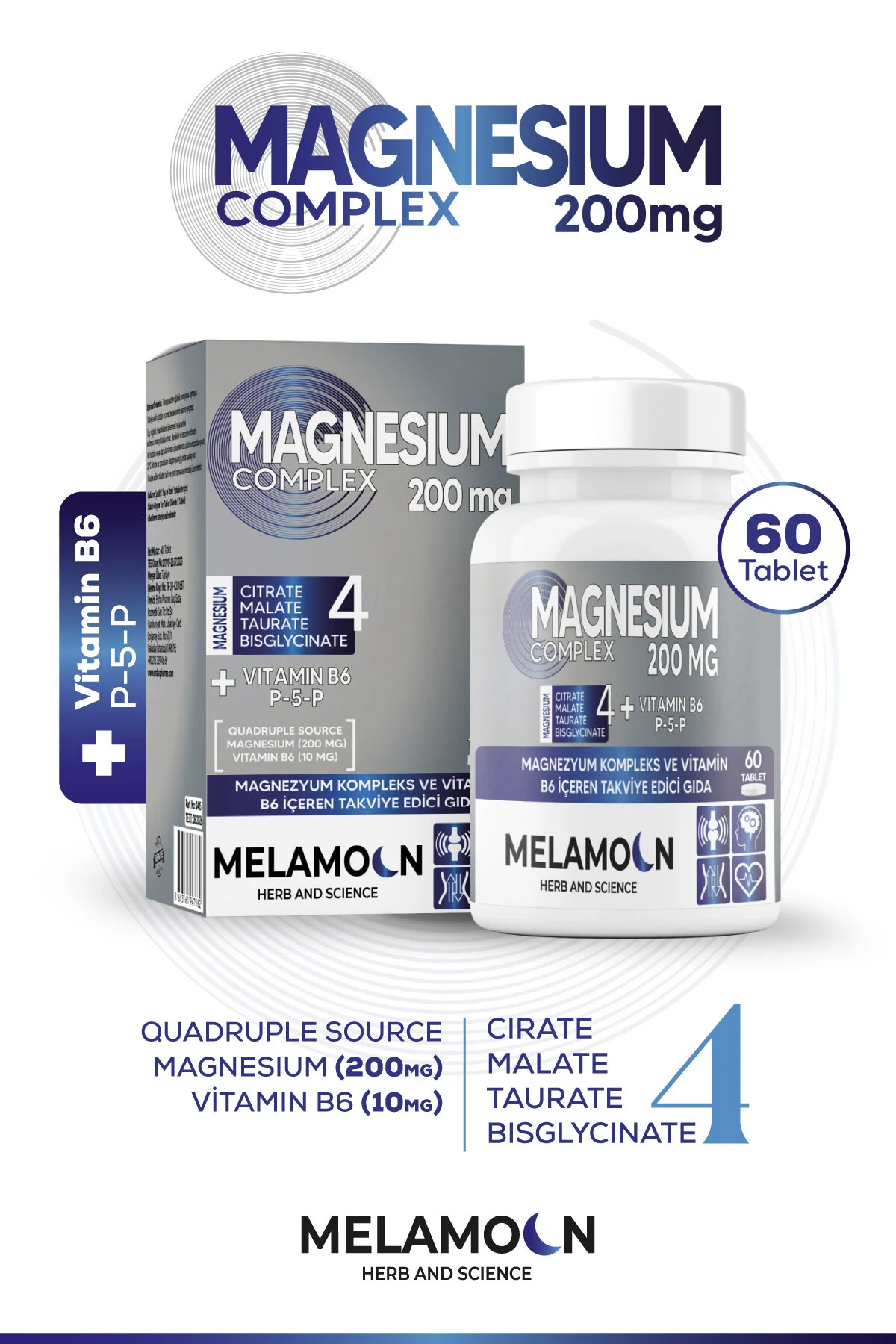 Magnezyum Kompleks Ve Vitamin B6 P-5-p Bisglisinat,malat,taurat,sitrat 60 Tablet