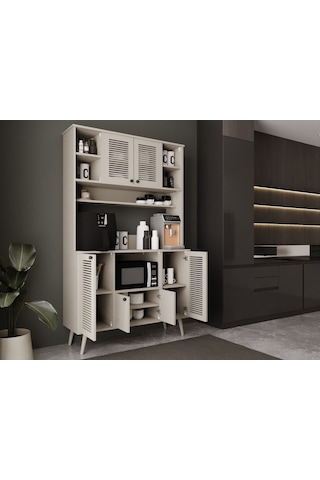 Kahve Köşesi 120 Cm %100 Mdf Panjur Kapak Çok Amaçlı Dolap Kumtaşı
