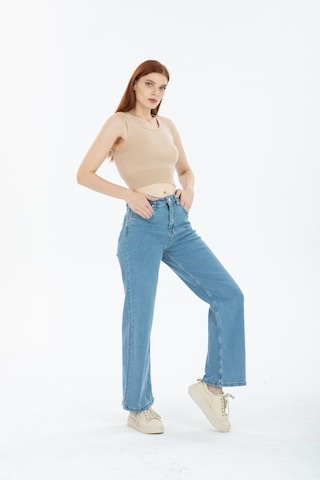 90's Kar Yıkama Kar Mavi Likralı Süper Yüksek Bel Wide Leg Salaş Jeans Palazzo Pantolon