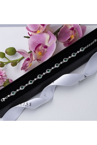 Yeşil Zirkon Taşlı Model-2 925 Ayar Gümüş Kadın Bileklik Gümüş