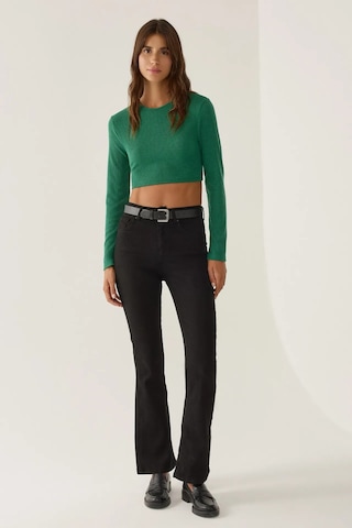 Hiccup Slim Fit Örme Crop Bluz Yeşil