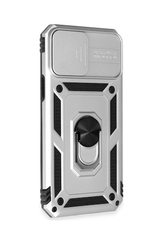 iPhone Uyumlu 12 Pro Max Kılıf Pars Lens Yüzüklü Silikon - Gümüş Çokrenkli
