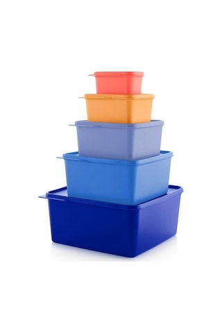 Tupperware Kare Saklama Kabı 5'Li Çok Amaçlı Kutu Renkli Hsgl