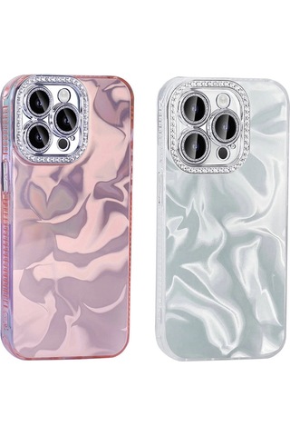 Apple Uyumlu iPhone 15 Pro Max Kılıf Airbagli Parlak Taş Detay Tasarımlı Redclick Esila Kapak - Pembe